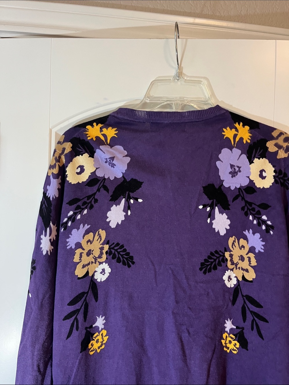 Karen Scott Purple Floral Button-Front Cardigan Sweater - Picture 9 of 10